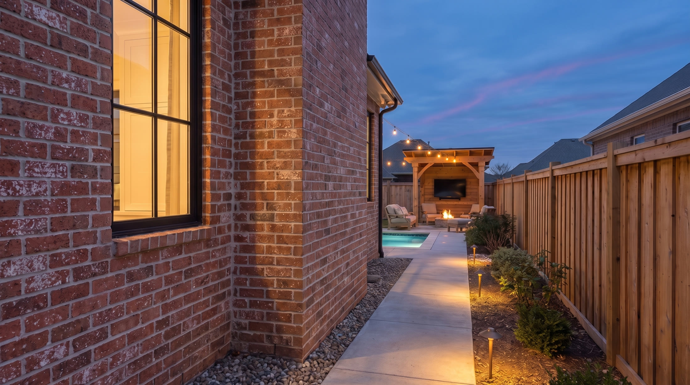 Landscaped side path leading to the backyard